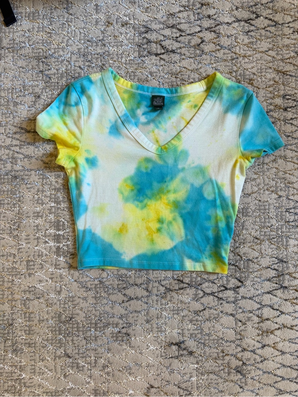 wild fable Tie-Dye V-Neck Crop Top - Blue, Yellow, Green